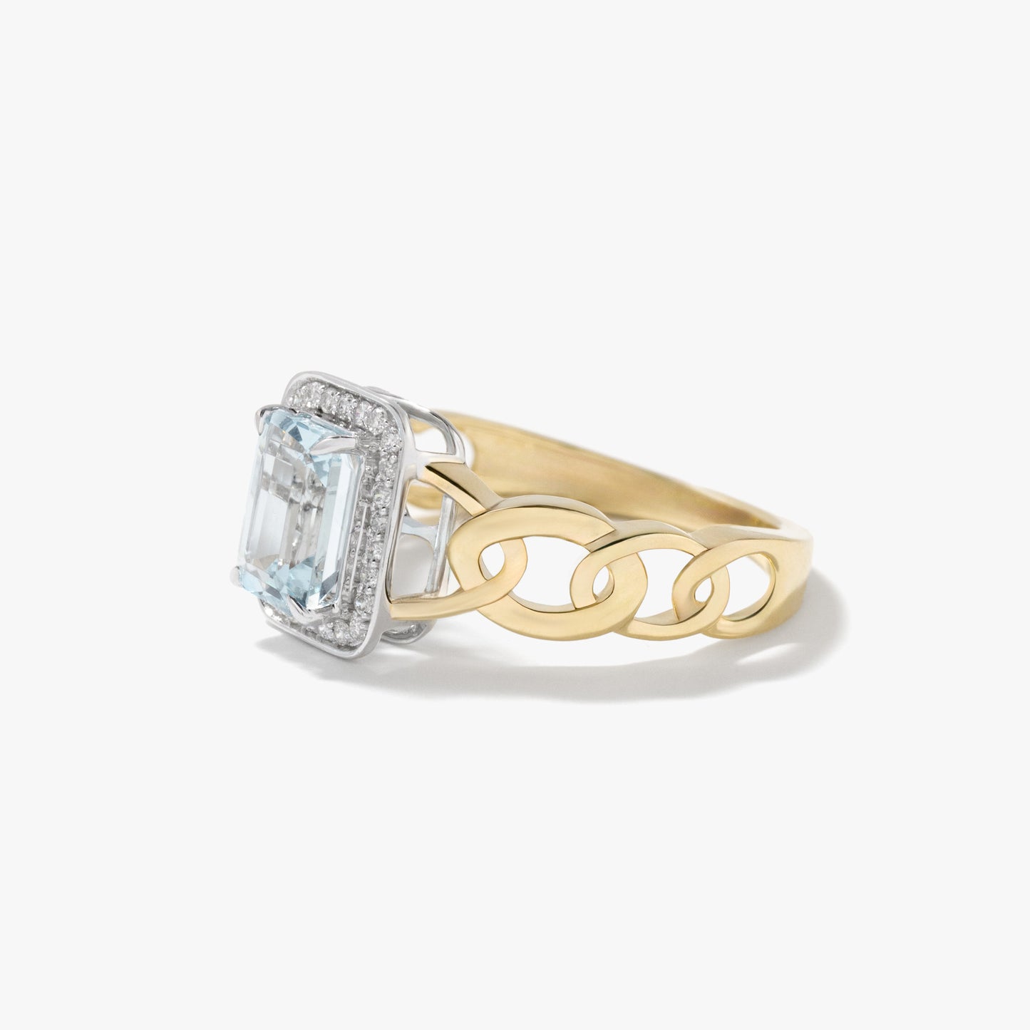 Aquamarine Chain Ring in 10K Yellow and White Gold