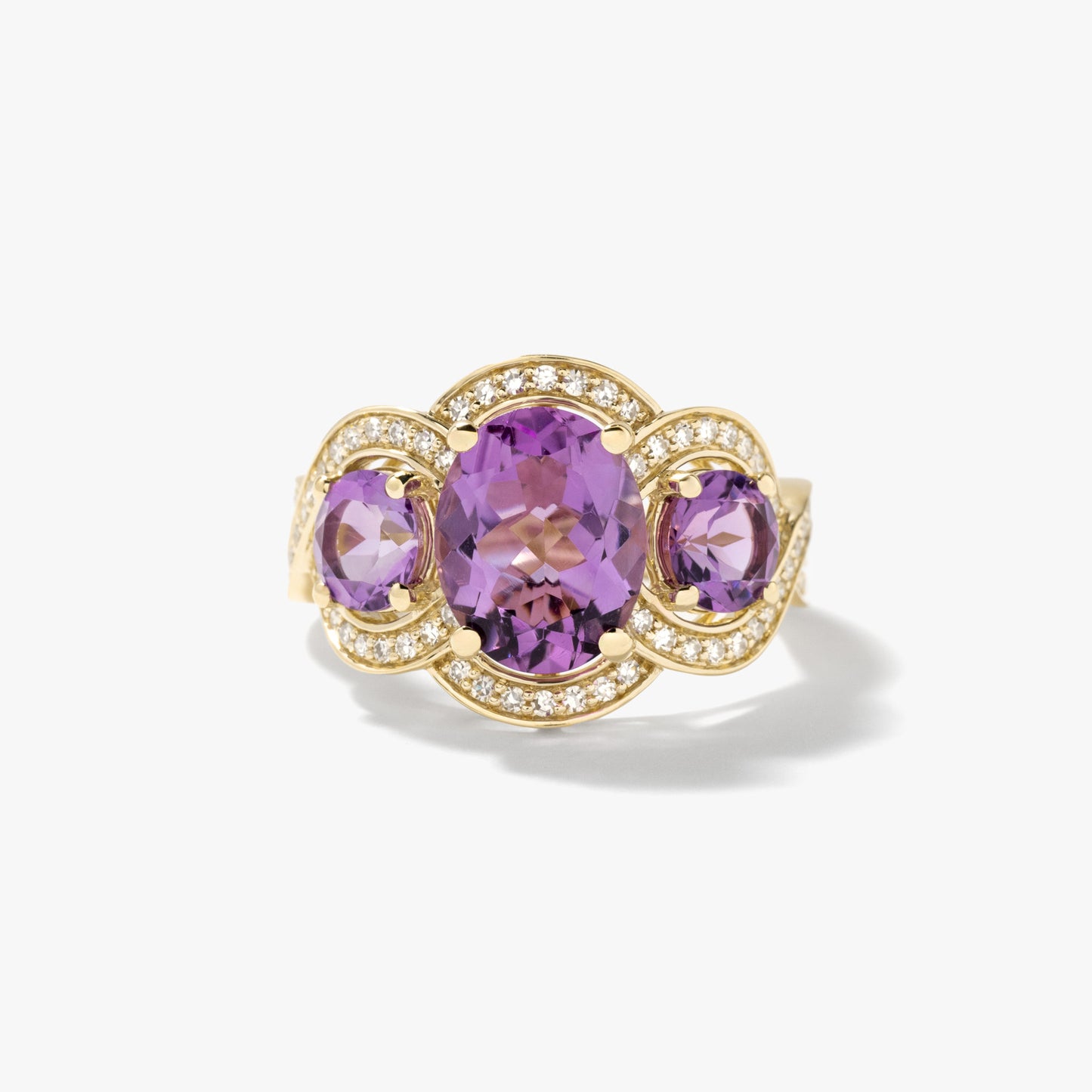 Three Stone Amethyst Ring 10K Yellow Gold