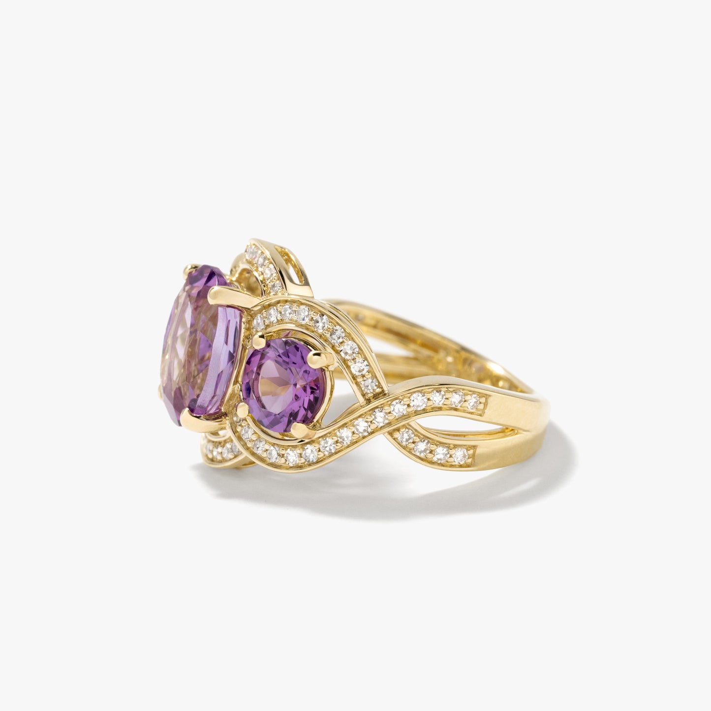 Three Stone Amethyst Ring 10K Yellow Gold