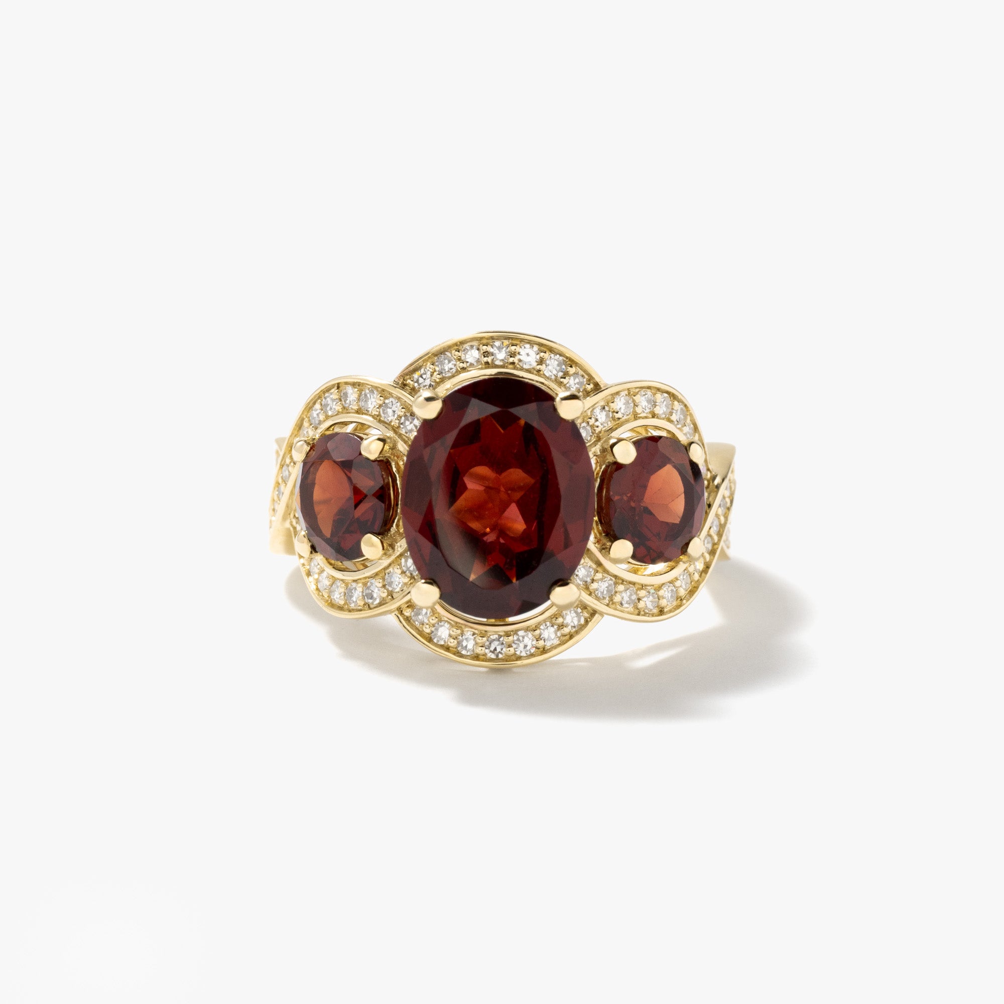 Three Stone Garnet Ring 10K Yellow Gold