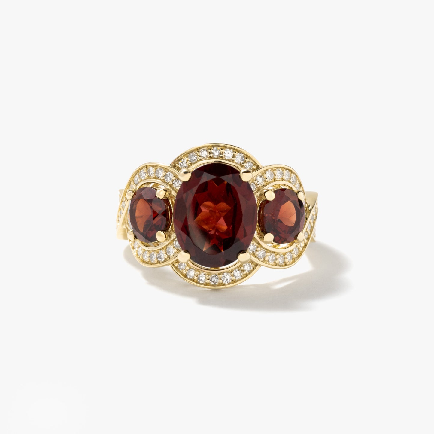 Three Stone Garnet Ring 10K Yellow Gold