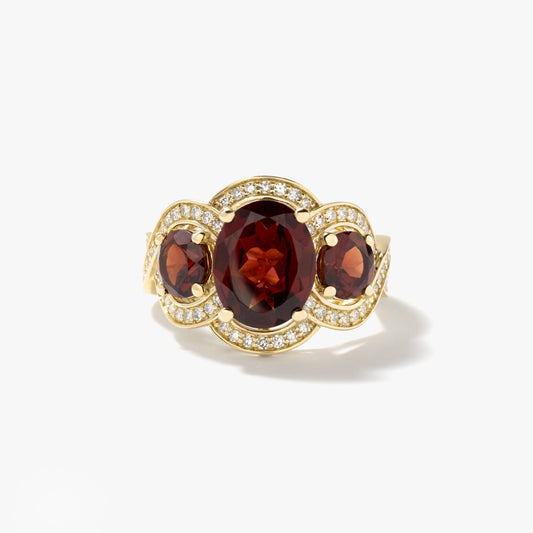 Three Stone Garnet Ring 10K Yellow Gold