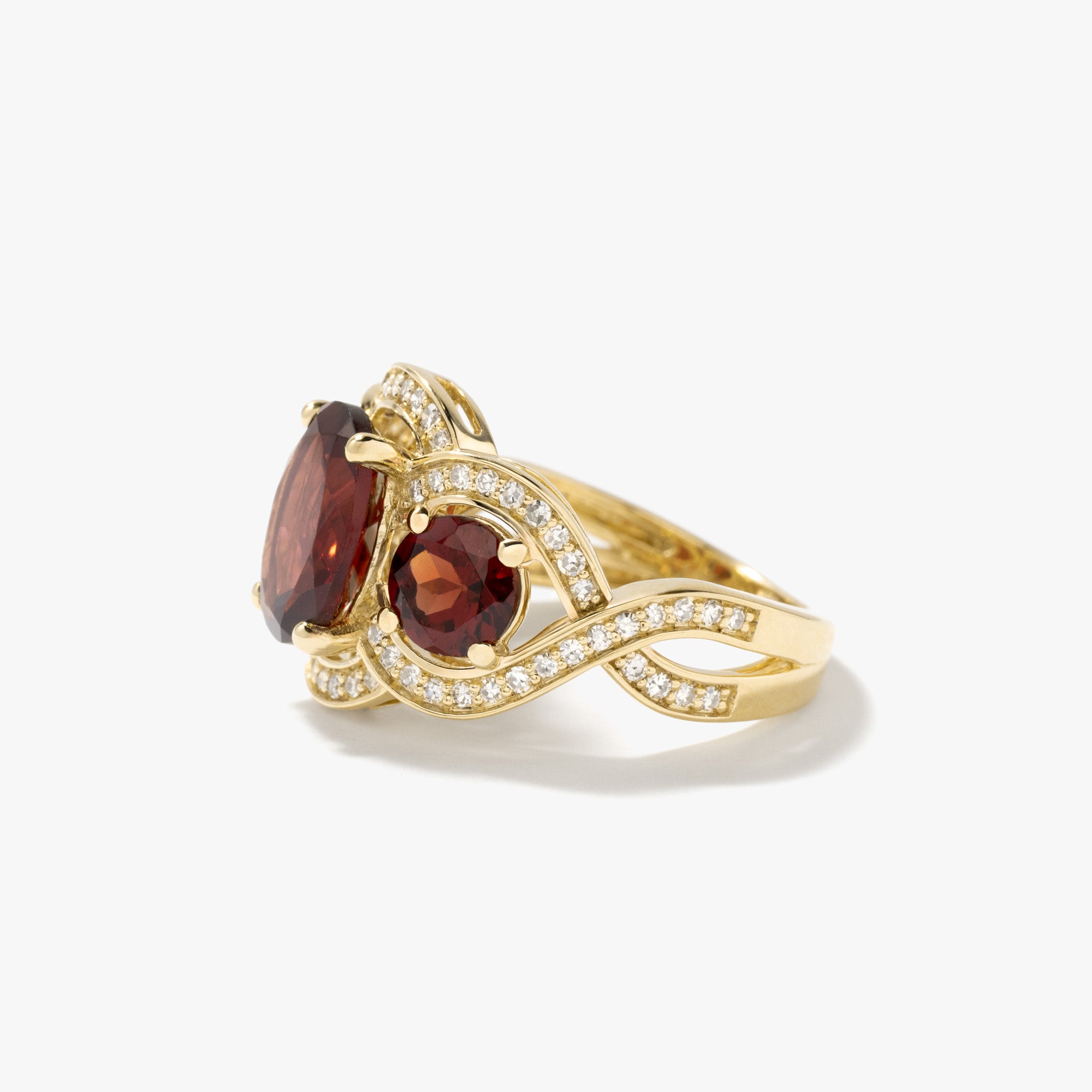 Three Stone Garnet Ring 10K Yellow Gold