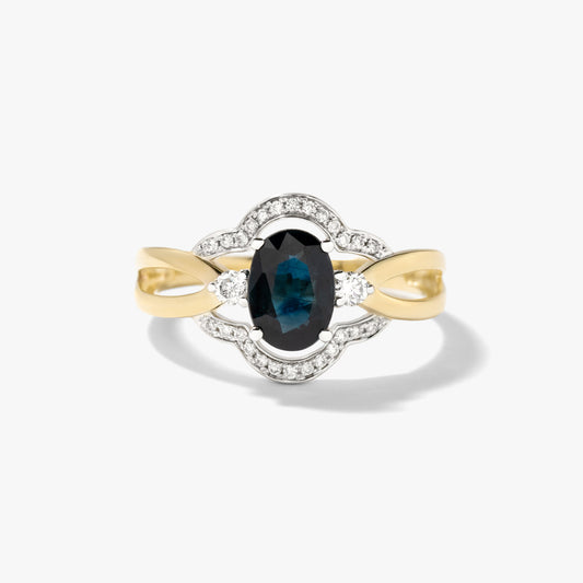 Oval Sapphire Ring in 10K Yellow and White Gold