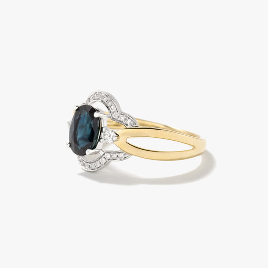Oval Sapphire Ring in 10K Yellow and White Gold