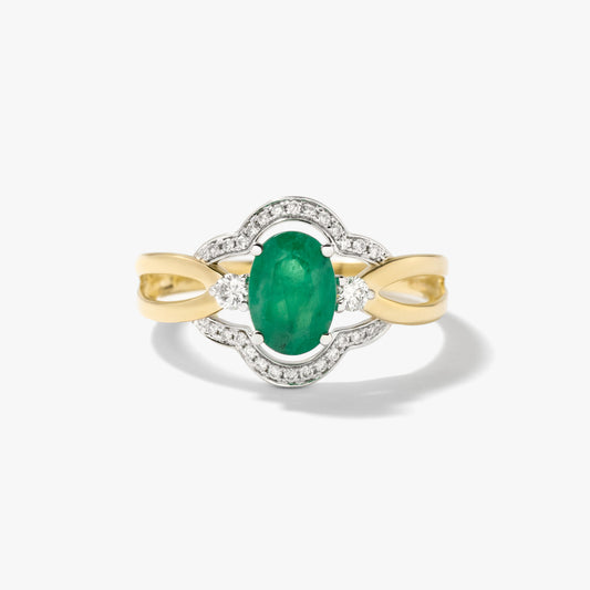 Oval Emerald Ring in 10K Yellow and White Gold