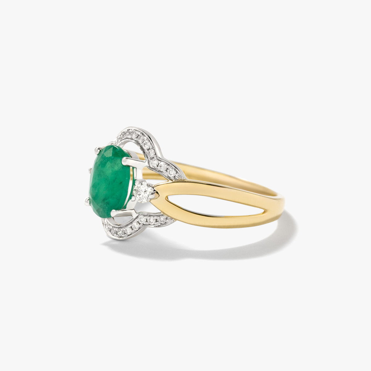 Oval Emerald Ring in 10K Yellow and White Gold