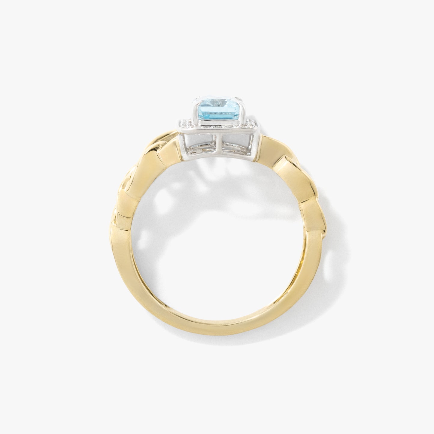 Aquamarine Chain Ring in 10K Yellow and White Gold