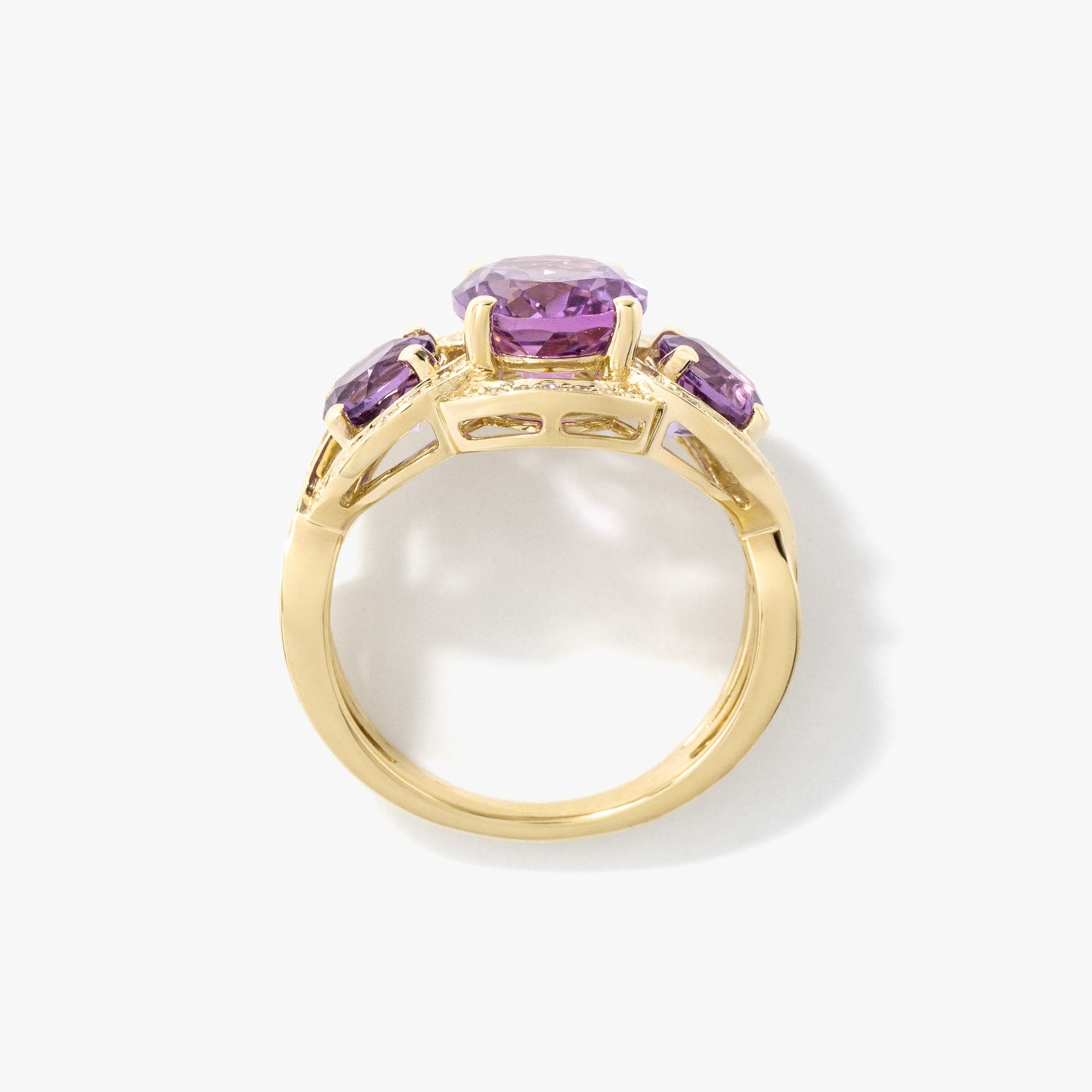 Three Stone Amethyst Ring 10K Yellow Gold