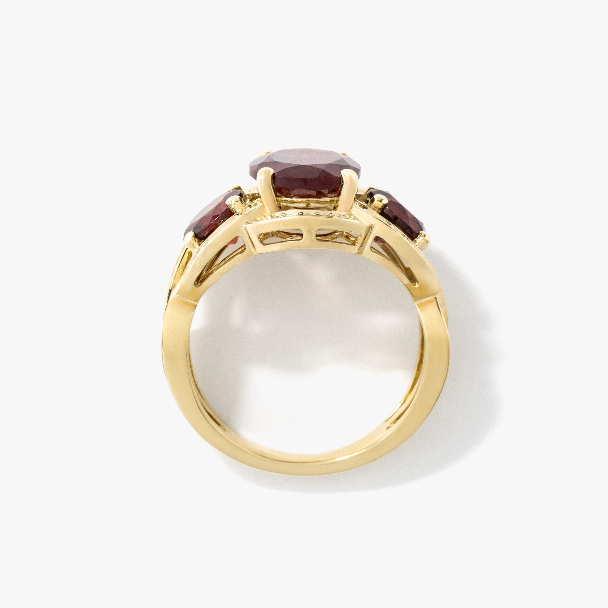 Three Stone Garnet Ring 10K Yellow Gold