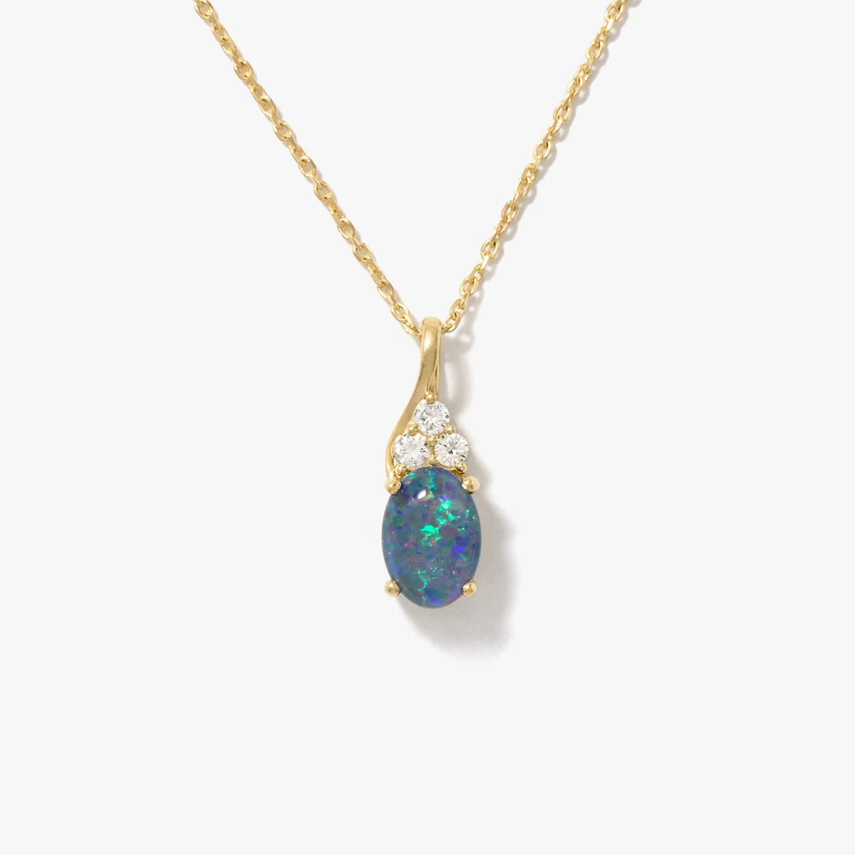 Triplet Opal Necklace with Diamond Accents in 10K Yellow Gold