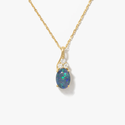 Triplet Opal Necklace with Diamond Accents in 10K Yellow Gold