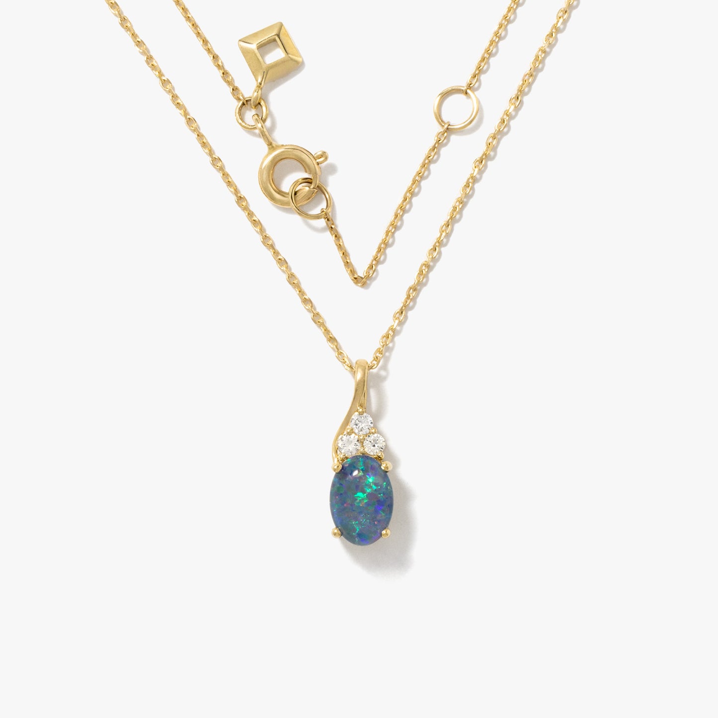 Triplet Opal Necklace with Diamond Accents in 10K Yellow Gold