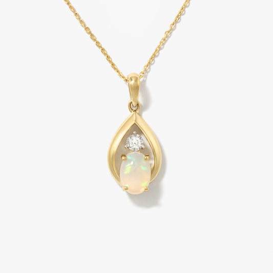 Opal Necklace with Diamond Accent in 10K Yellow Gold