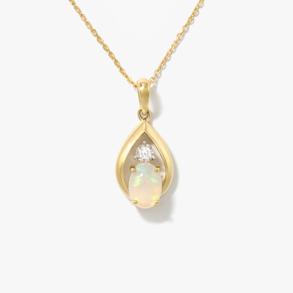 Opal Necklace with Diamond Accent in 10K Yellow Gold