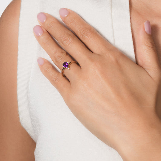 Pear Shape Amethyst Ring with Diamond Accents in 10K Yellow Gold