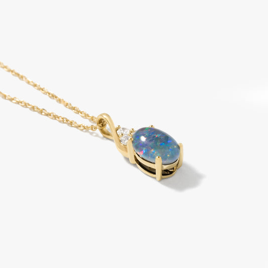 Triplet Opal Necklace with Diamond Accents in 10K Yellow Gold