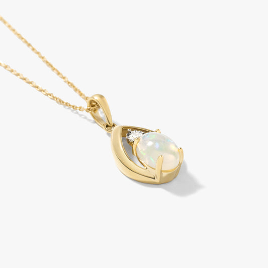 Opal Necklace with Diamond Accent in 10K Yellow Gold