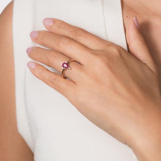 Pear Shape Ruby Ring in 10K Yellow Gold