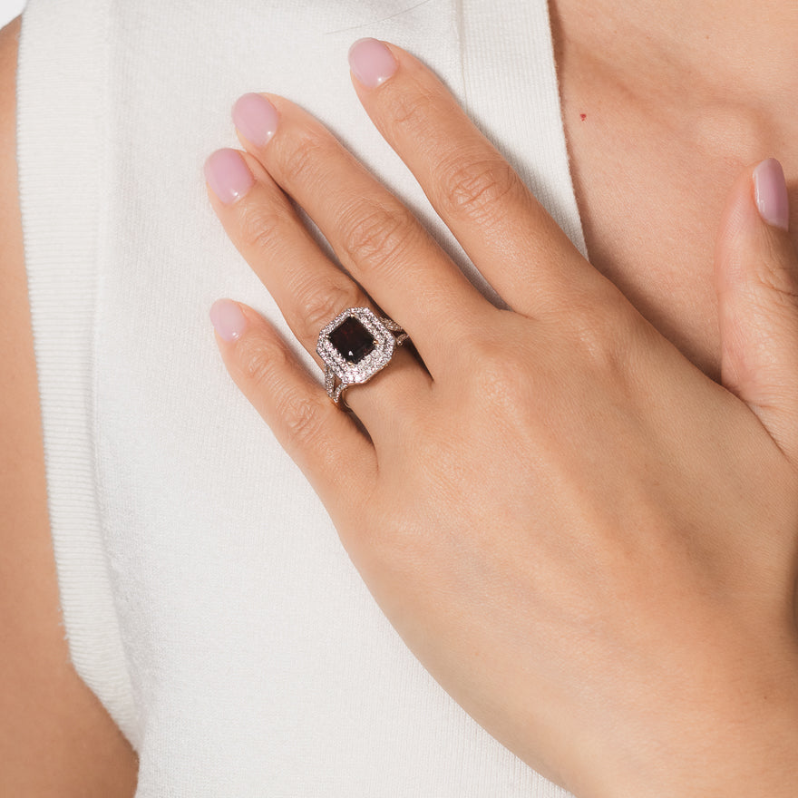 Garnet Ring with Diamond Accents in 10K Yellow Gold