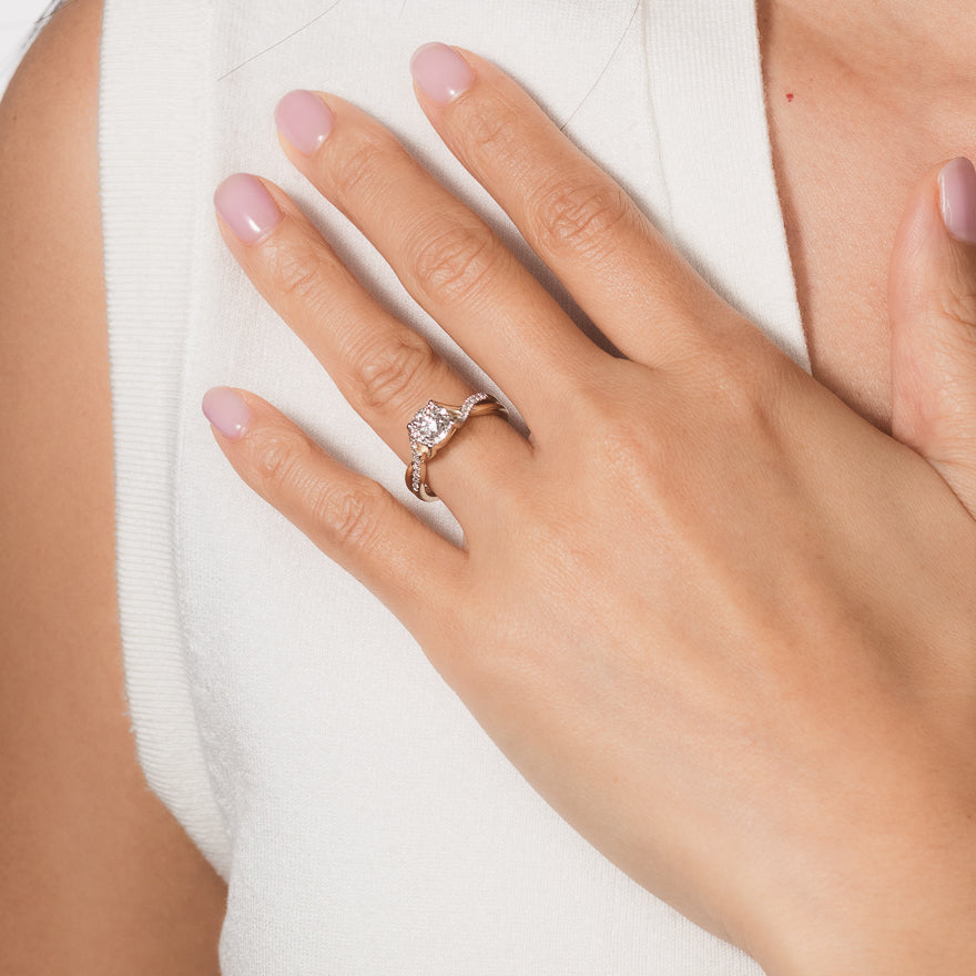 Infinity Twist Engagement Ring in 10K Yellow and White Gold