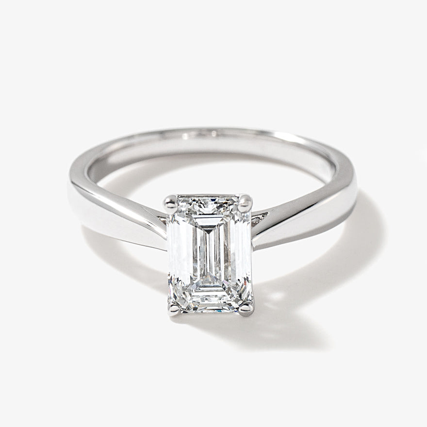 Lab Grown Emerald Cut Diamond Engagement Ring 14K White Gold (1.50