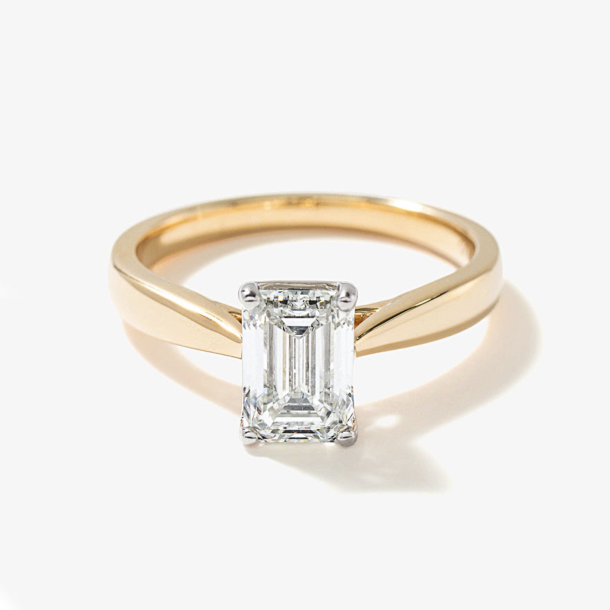 Lab Grown Emerald Cut Diamond Engagement Ring 14K Yellow Gold (1.50