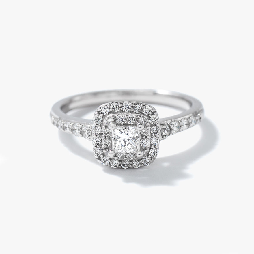 Double Halo Princess Diamond Engagement Ring in 14K White Gold (0.50ct tw)