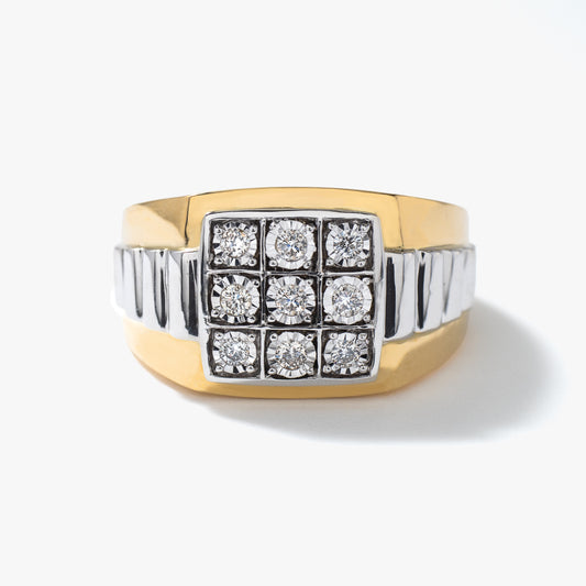 Men’s 10K Two-Tone Yellow and White Gold Diamond Cluster Ring (0.25ct tw)