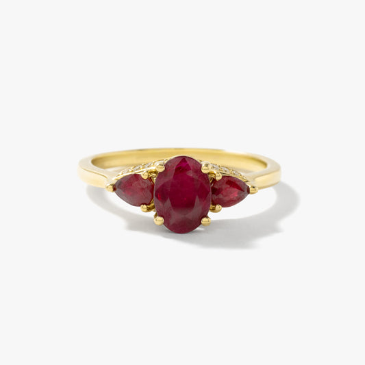 Three Stone Ruby Ring 10K Yellow Gold