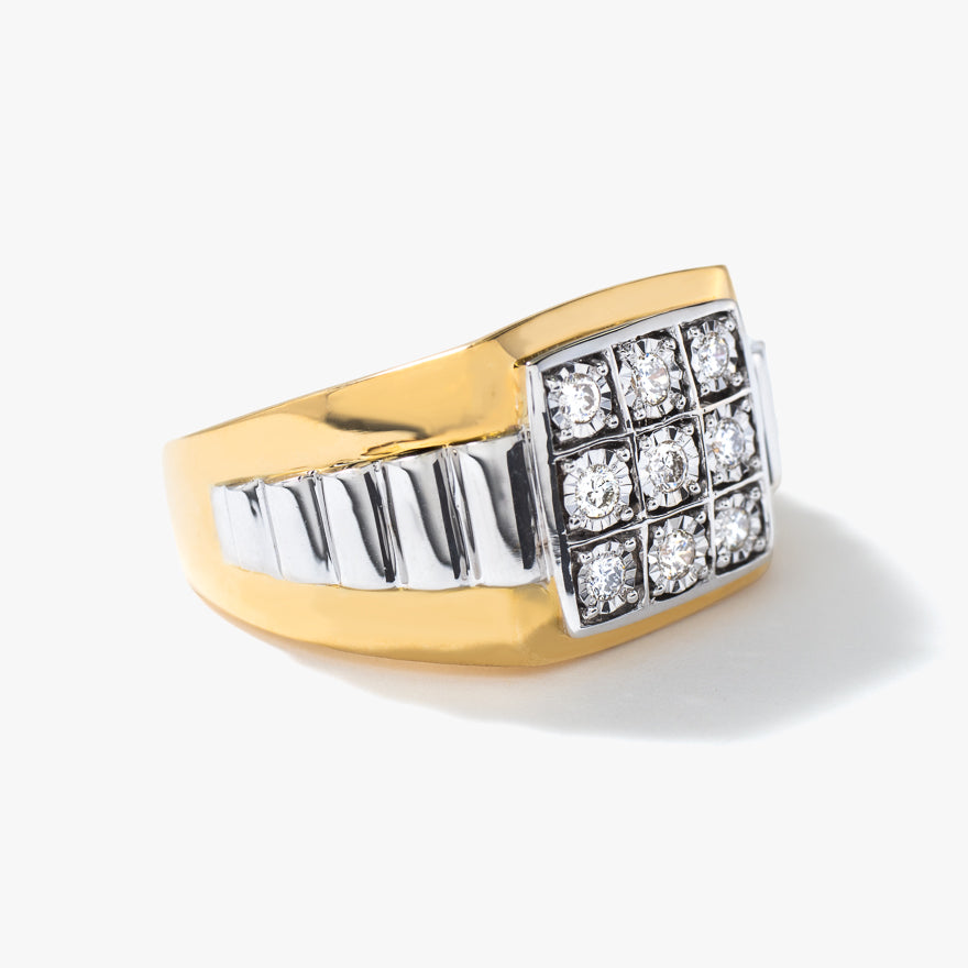 Men’s 10K Two-Tone Yellow and White Gold Diamond Cluster Ring (0.25ct tw)