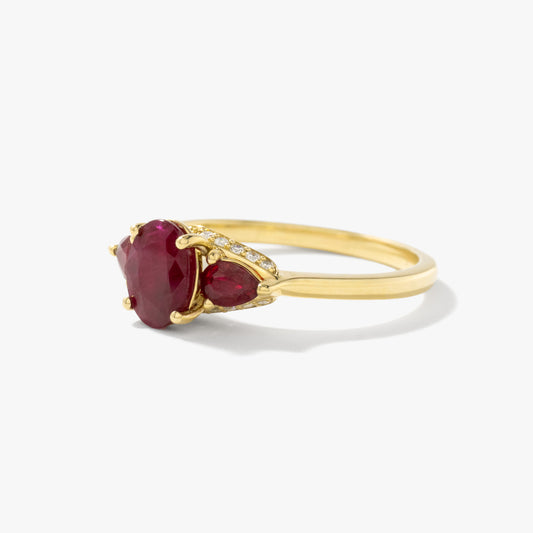 Three Stone Ruby Ring 10K Yellow Gold