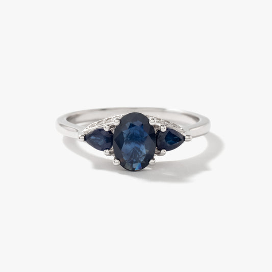 Three Stone Sapphire Ring 10K White Gold