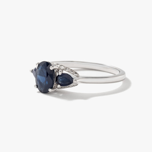 Three Stone Sapphire Ring 10K White Gold