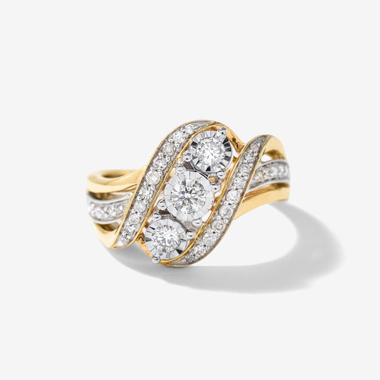 Three Stone Fashion Ring With Diamond Accents in 10K Yellow and White Gold (0.50 ct tw)