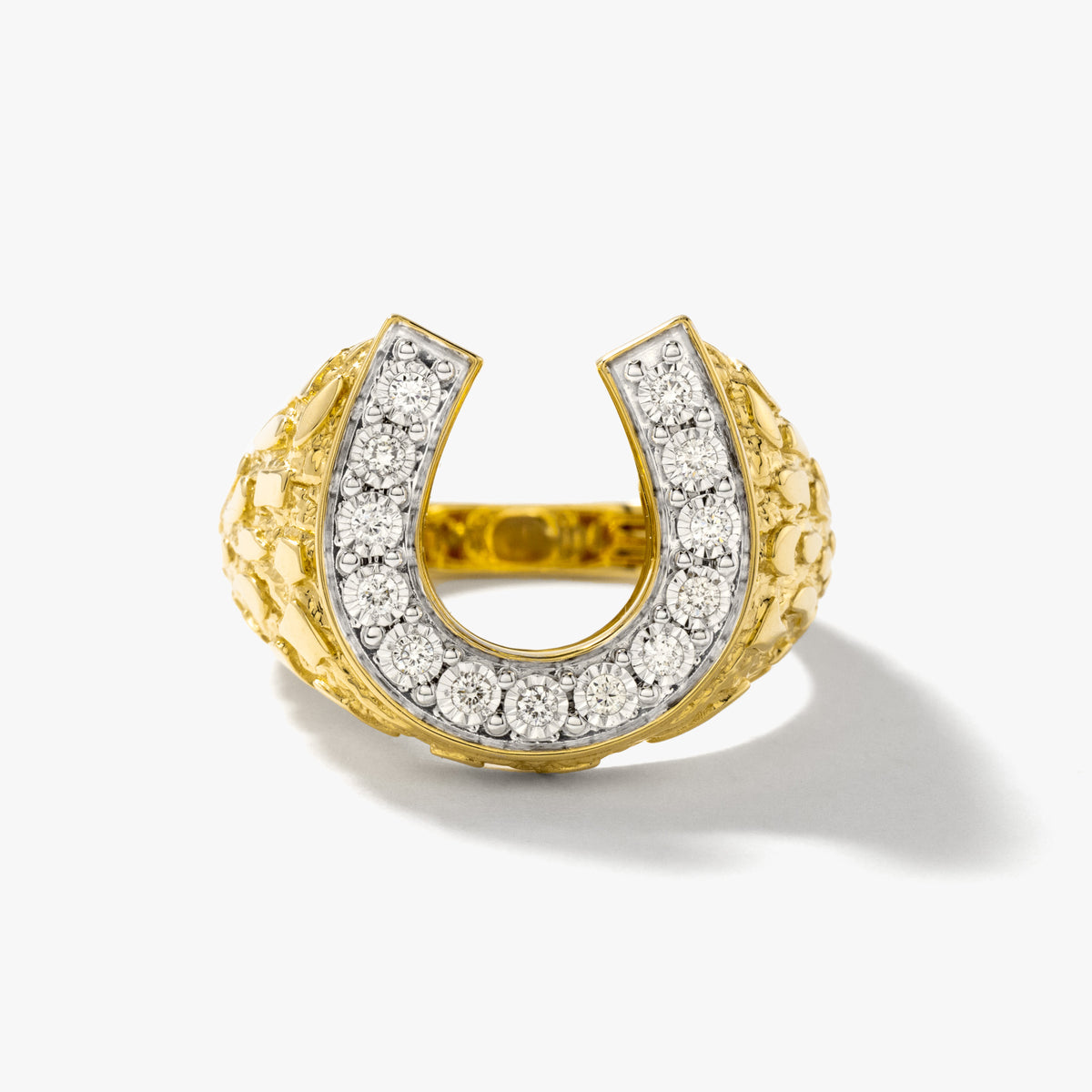 Men's Diamond Horseshoe Gold Nugget Ring in 10K Yellow Gold (0.15 ct tw)
