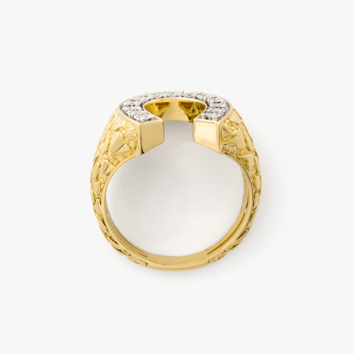 Men's Diamond Horseshoe Gold Nugget Ring in 10K Yellow Gold (0.15 ct tw)
