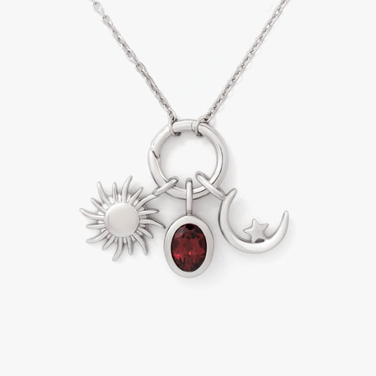 SilverNova Silver Garnet Sun and Moon Necklace
