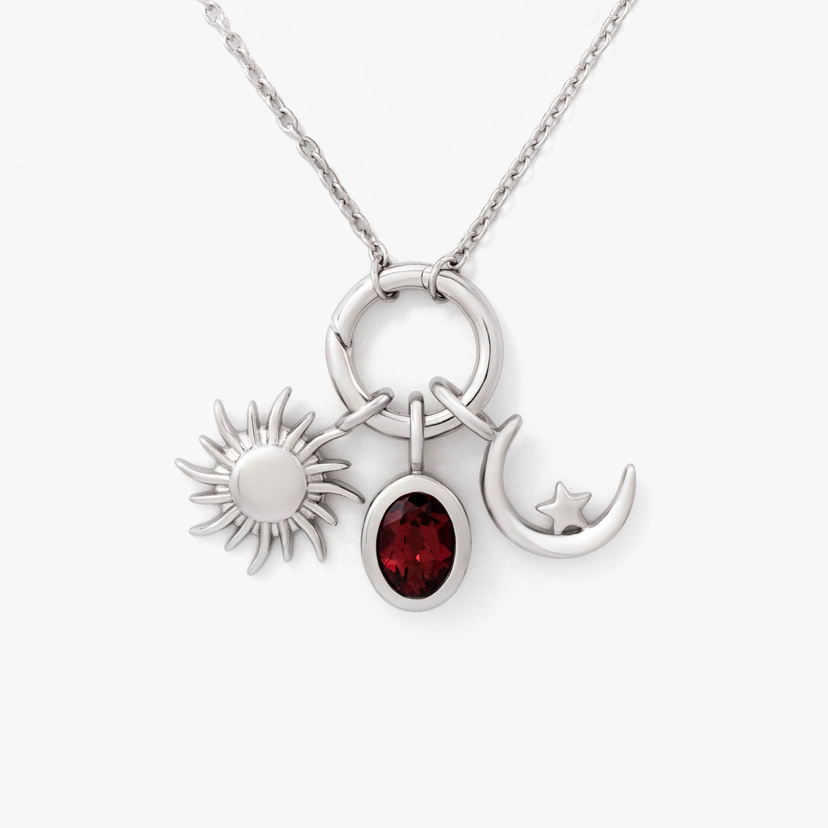 SilverNova Silver Garnet Sun and Moon Necklace