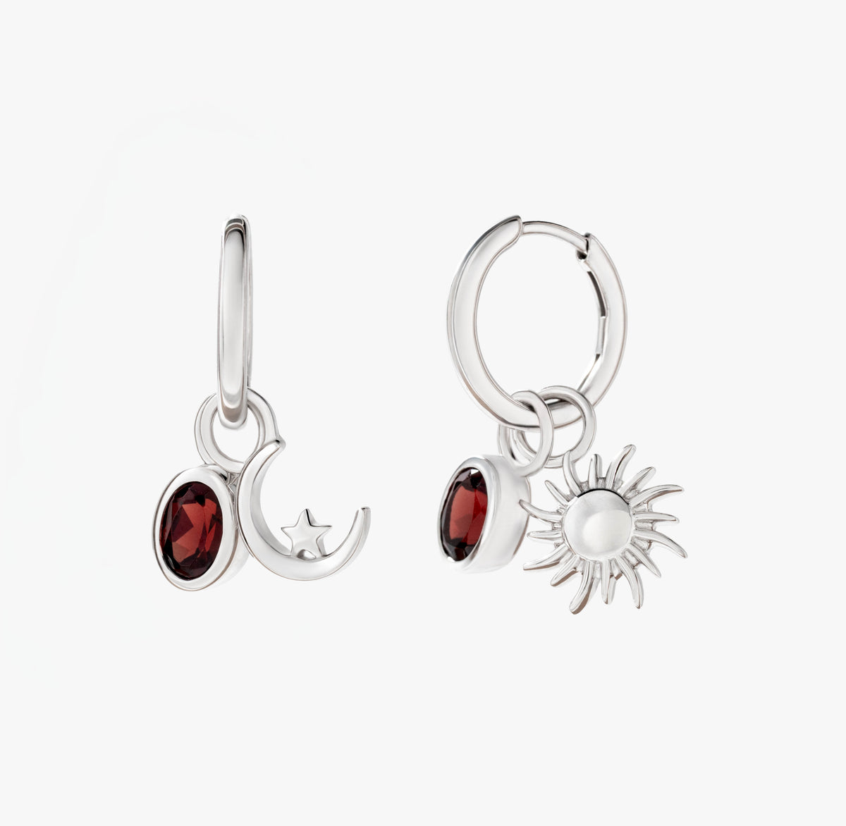 SilverNova Silver Garnet Sun and Moon Earrings