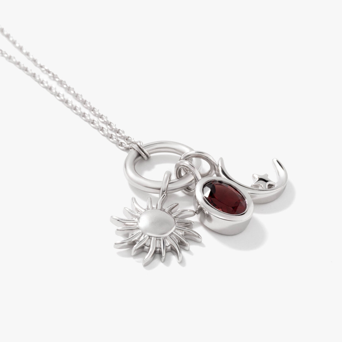 SilverNova Silver Garnet Sun and Moon Necklace