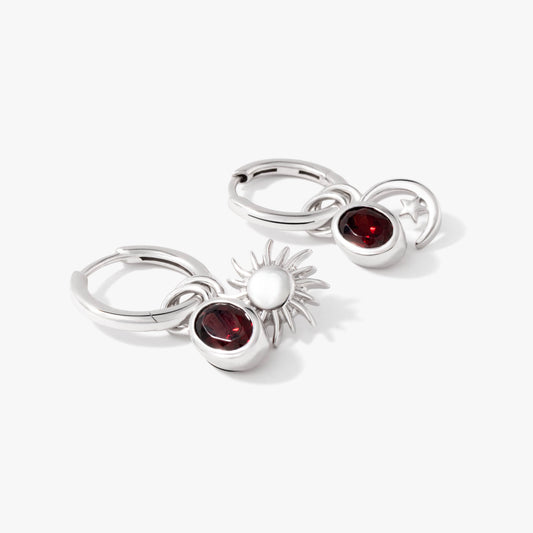 SilverNova Silver Garnet Sun and Moon Earrings