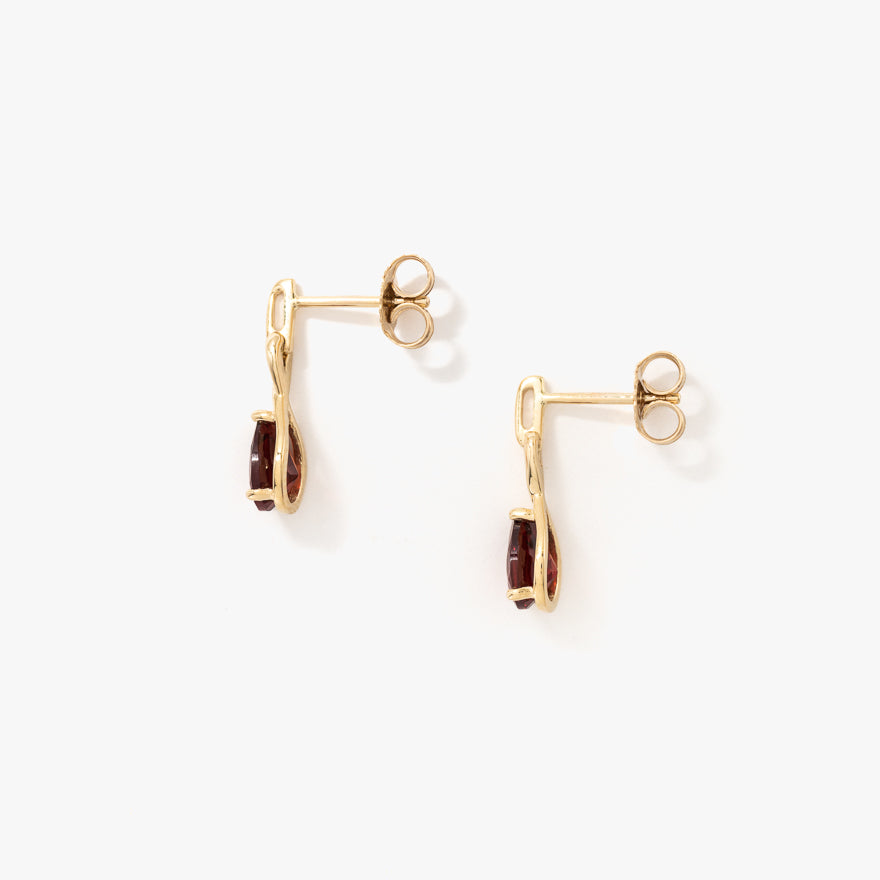 Pear Shape Garnet Earrings in 10K Yellow Gold