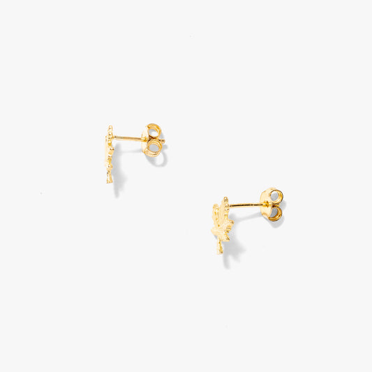 Maple Leaf Diamond Cut Stud Earrings in 10K Yellow Gold
