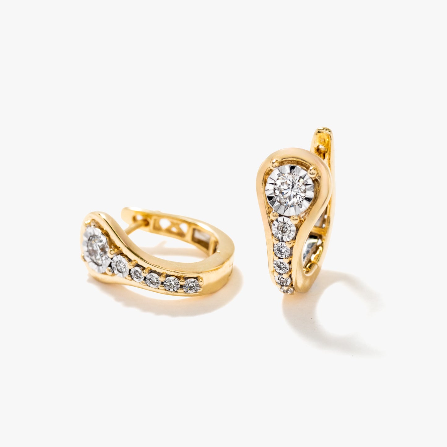 J Hoop Earrings in 10K Yellow and White Gold (0.36 ct tw)