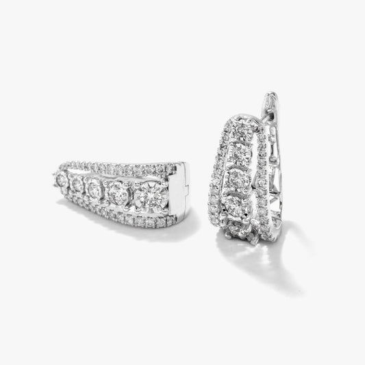 J Hoop Diamond Cluster Earrings in 10K White Gold (1.00 ct tw)