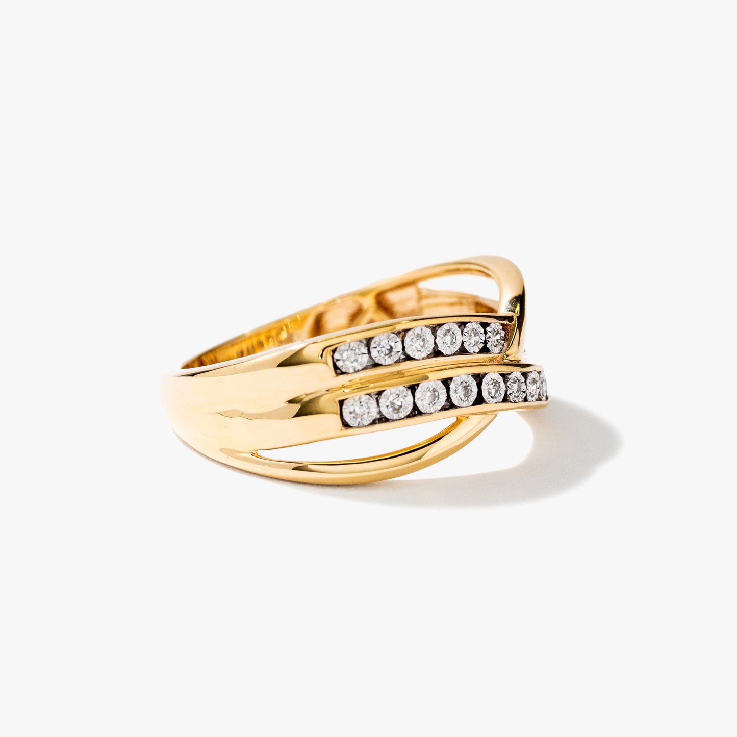 Channel Set Diamond Cluster Ring in 10K Yellow and White Gold (0..10 ct tw)