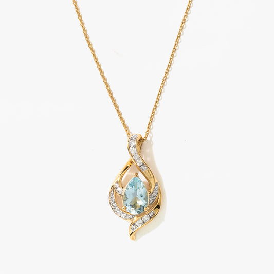 Aquamarine Pendant Necklace in 10K Yellow Gold