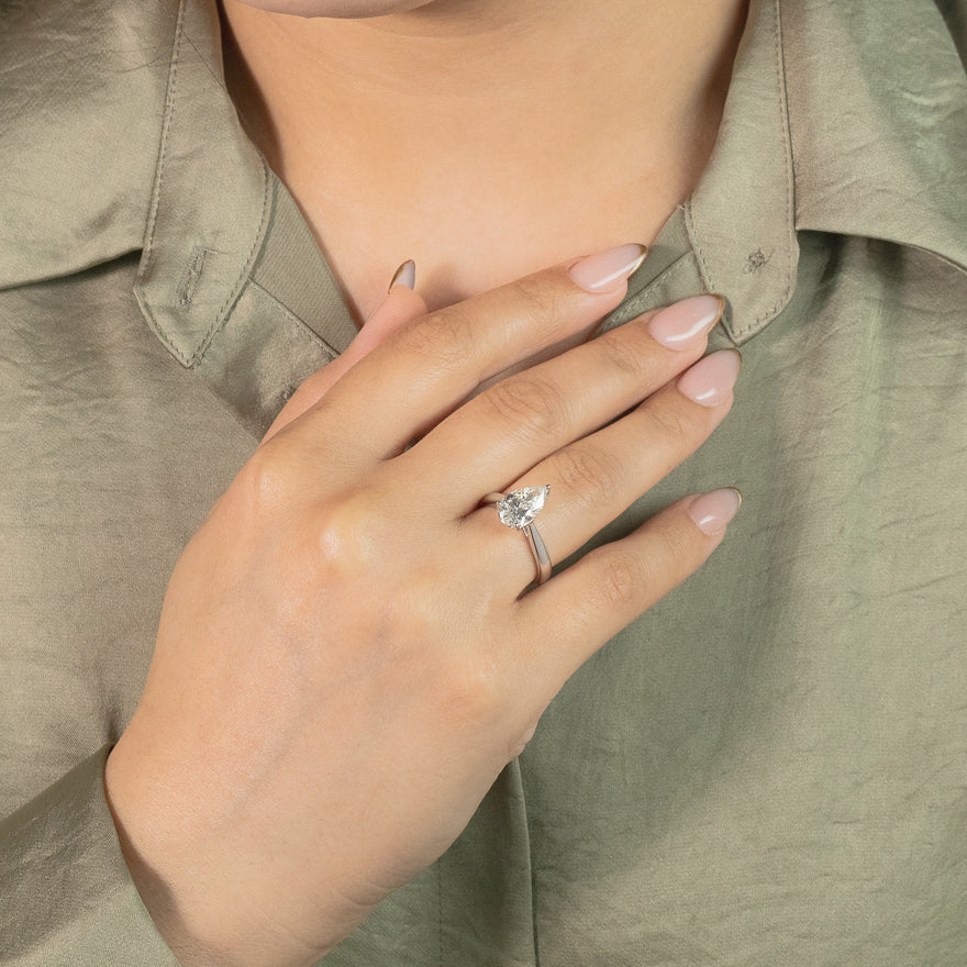 Lab Grown Pear Cut Diamond Engagement Ring 14K White Gold ( ct