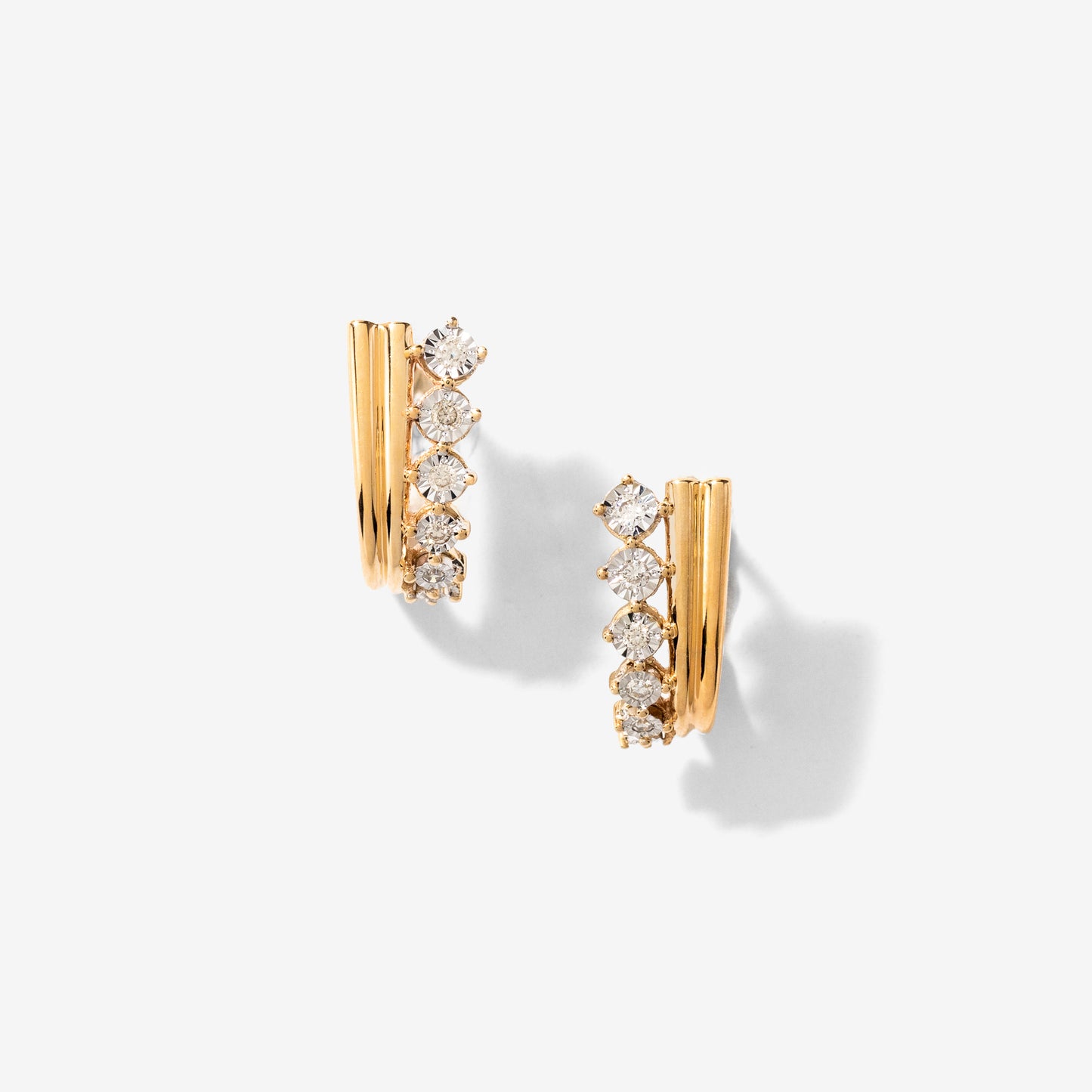 Diamond J Hook Earrings in 10K White and Yellow Gold (0.11 ct tw)